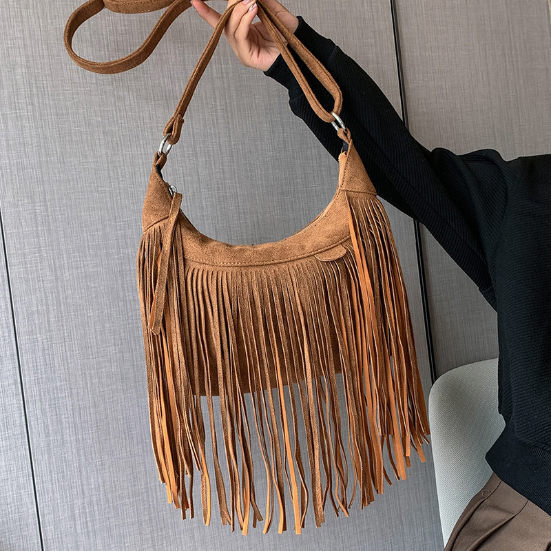 Tassel Bag 2025 New Style Retro Stylish Simple Versatile Crossbody Bag Deerskin Velvet Shoulder Bag Cross-Border Women's Bag