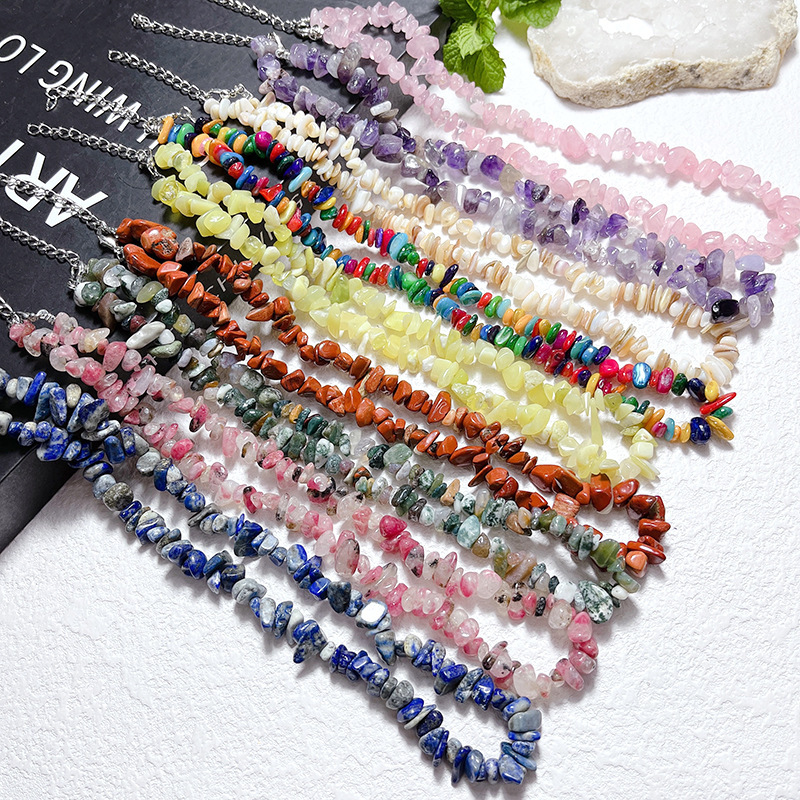 Cross-border Natural Crystal Irregular Stone Necklace Color Chain Neck Chain Bohemian Onyx Clavicle Chain