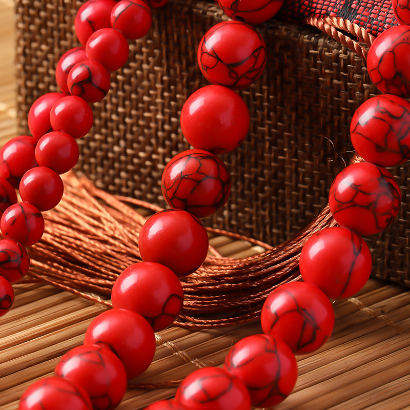 High-Density Red Turquoise Stone Bracelet Set, Vintage Style, Unisex, Imitation Natural Round Beads Accessories