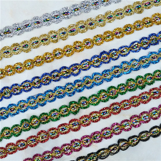 Wholesale 8-character gold and silver ribbon with color lace wavy edge clothing technology accessories decorative edge plate 18 meters