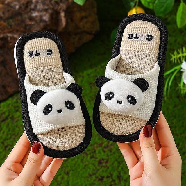 2026 New Linen Couple Slippers, Suitable for All Seasons, Household Children's Cartoon Panda Slippers for Men and Women, Non-Slip, Free Shipping