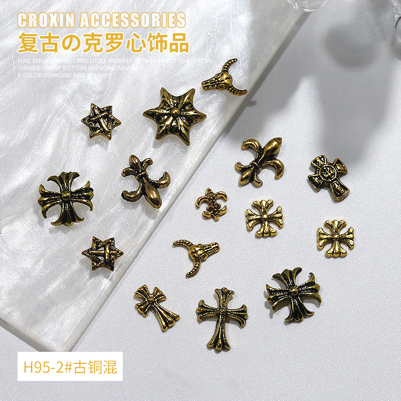 Crocore Nail Art Jewelry Wholesale Internet Celebrity Explosions Cross Metal Nail Diamond Accessories Punk Hexagon Star