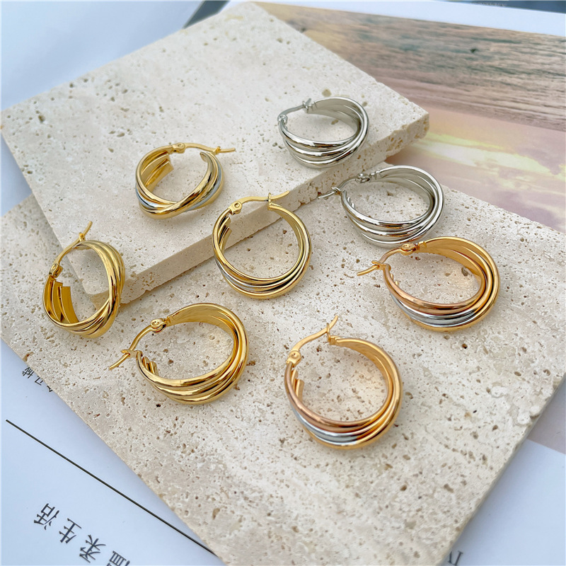 9g Weight Earrings Classification Street Occasion Stainless Steel Material Geometric, Circle Pattern Women'S Gender Round, Ellipse Design Simple Style Style Gold, Silver Color Simple Style Geometric Circle Stainless Steel Round Ellipse Earrings 5