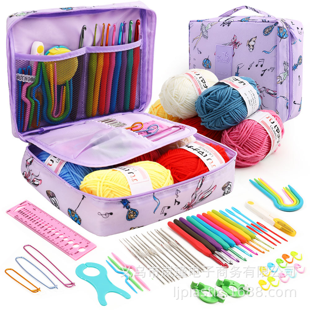 Crochet conjunto completo transfronterizo caliente-venta de herramientas de tejido principiante traje DIY lana ganchillo paquete de material al por mayor