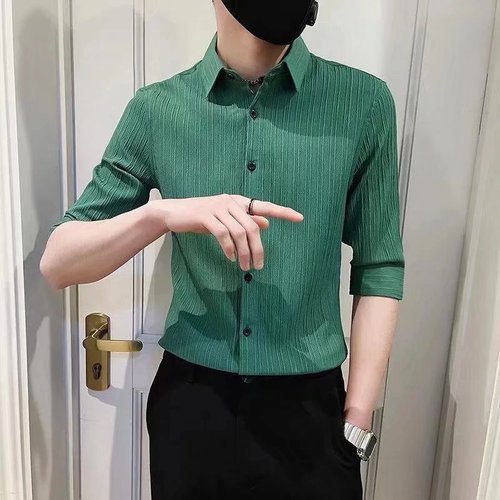 High-end Pure Color Short Sleeve Shirt Men's Fashion Brand Mid-Sleeve Summer Shirt Korean Style Trendy Slim Fit Top Coat for Men 