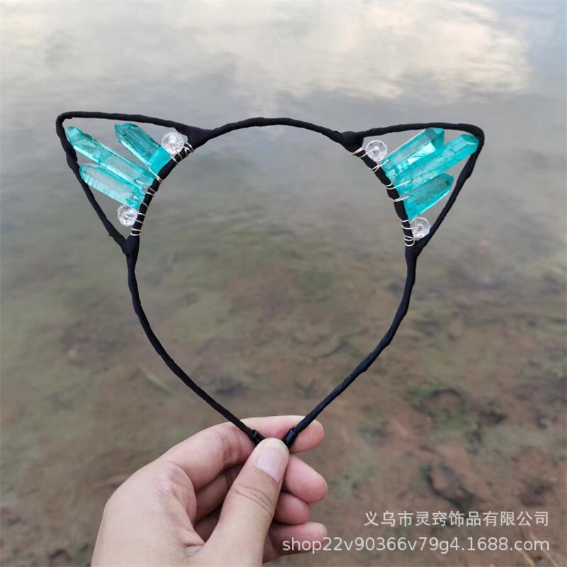 Orejas de gato diadema cristal natural Amazon Venta caliente chapado color accesorios para el cabello hecho a mano fiesta