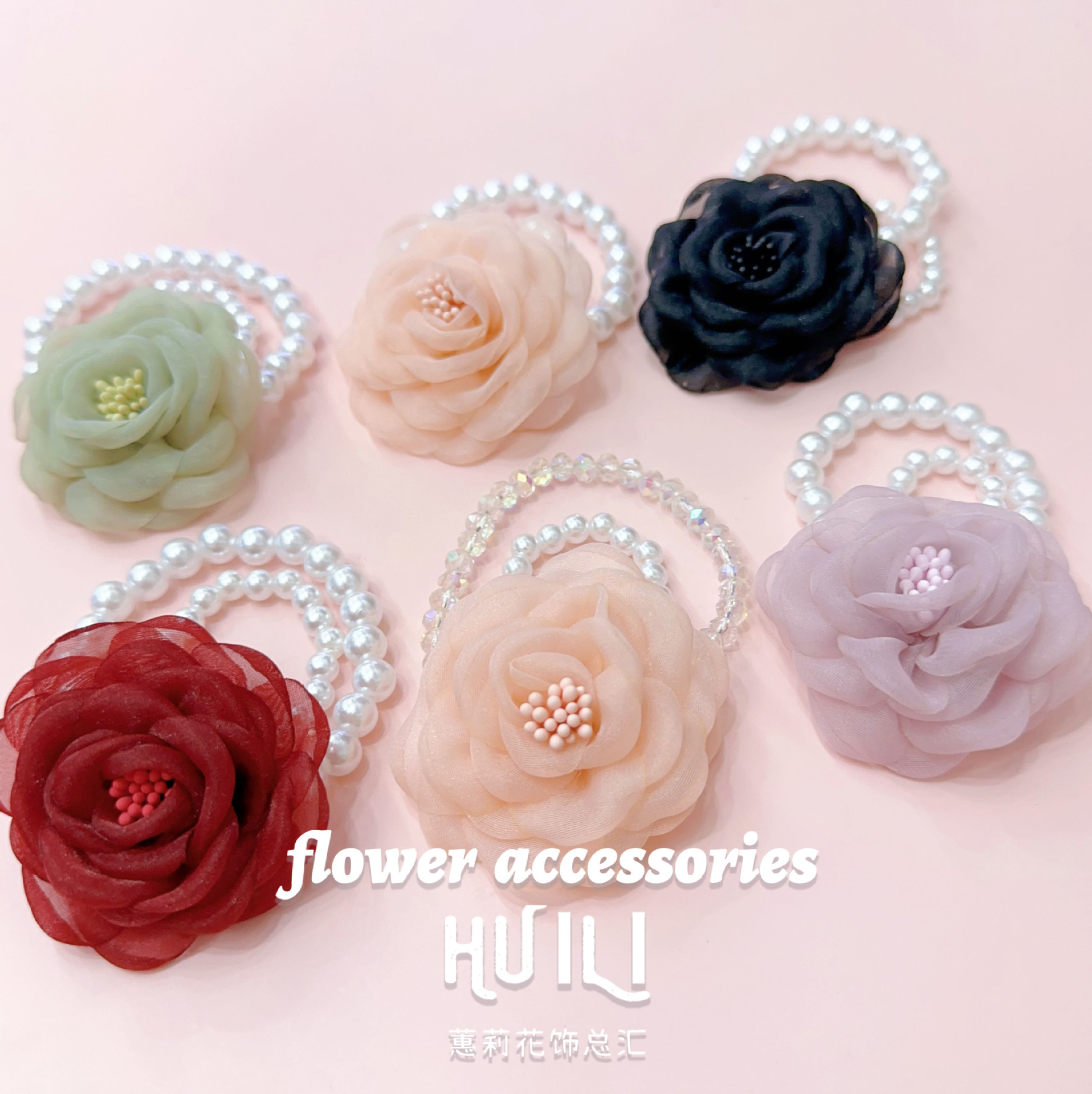 6cm exquisite Hong Kong-style French pearl camellia child's outfit pet DIY necklace hair accessory pet accessory decoration