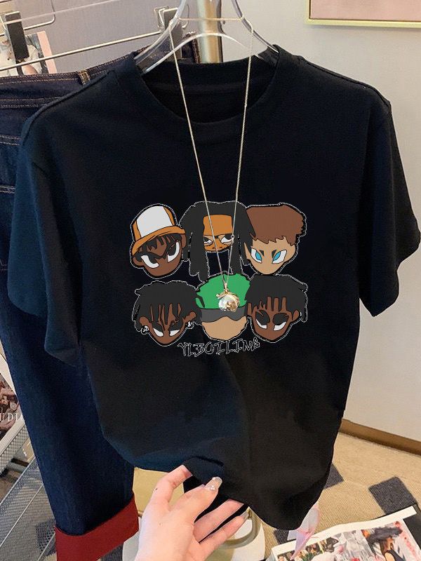 La moda fresca de seda del hielo Camiseta cuello redondo Camiseta de moda ropa superior carta impresión versátil casual corto hombres y mujeres mismo estilo image 5