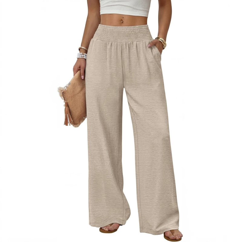 Sampeel Wide-Leg Pants for Women, High-Waisted Long Pants with Pockets, Casual Lounge Wear