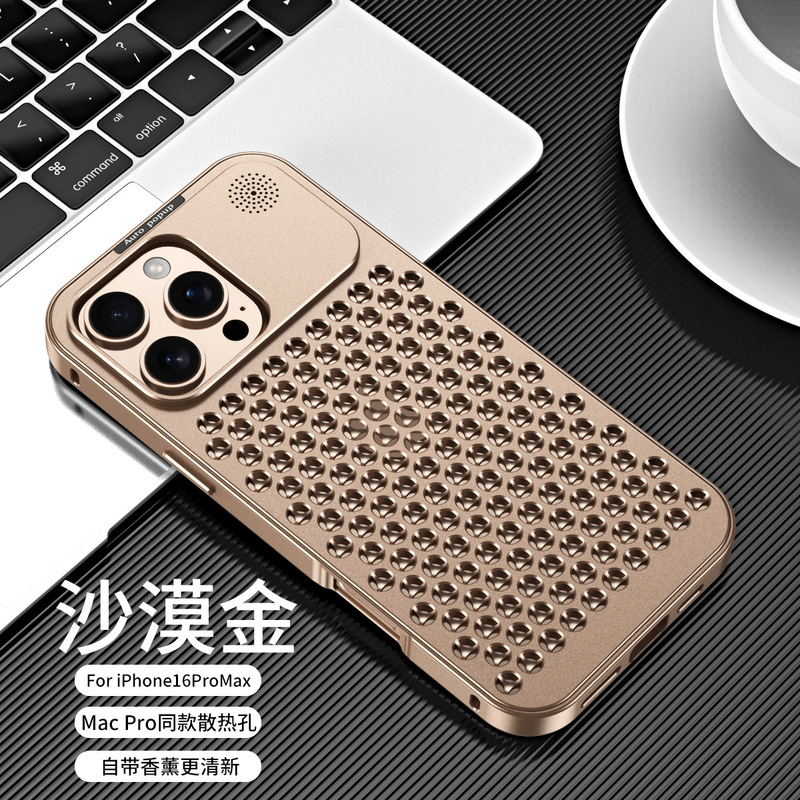 Apple 15 アルミニウム合金製放熱ボタン付きアロマ携帯電話ケース iphone14pro メタル耐衝撃16保護カバー|undefined