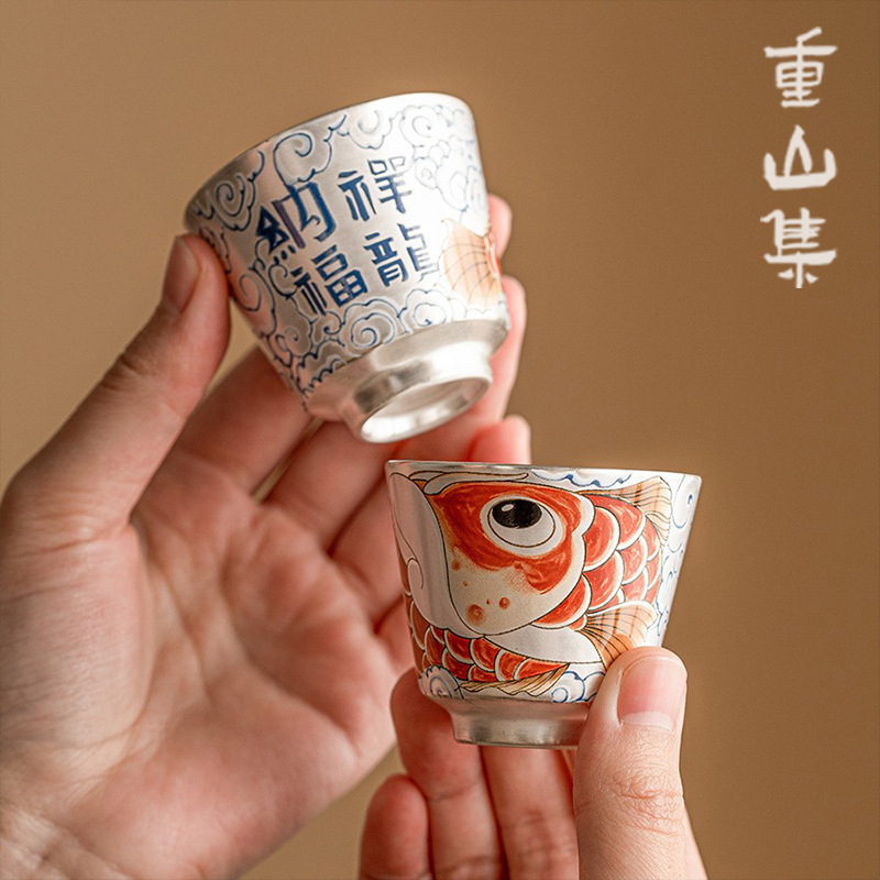 Xianglong Nafu 999 Silver Porcelain Tail Tea Cup Master Cup Single Cup High-grade Personal Tea Set Tea Cup