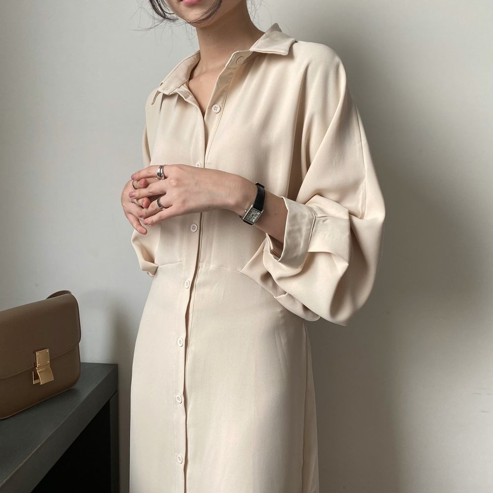 385g Weight Long Sleeve Sleeve Length A- Line Skirt Dresses Type Regular Sleeve Sleeve Type Polyester, Polyester Fabric Type Cardigan, Shirt Collar Neckline Regular Fit Fit Type Solid Color Pattern New Style, Japanese and New Leisure Style Elegant French Waist Cinching Slimming Fairy Tale Style Long Dress Goddess Look Loose Fit One Piece Pure Color Polyester Dress 18