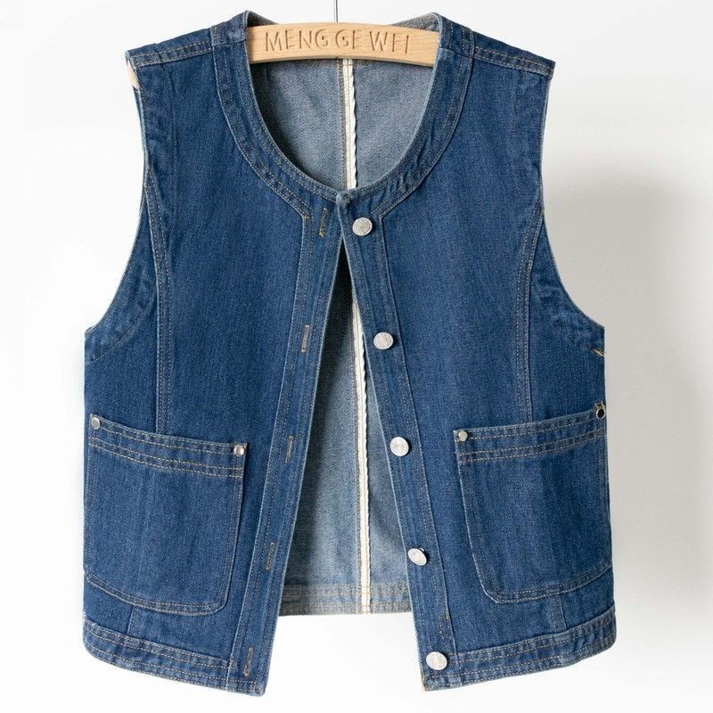 Denim Vest Vest for Women Summer New Outer Wear Collarless High-End Versatile Large Size Short Outer Vest Vest