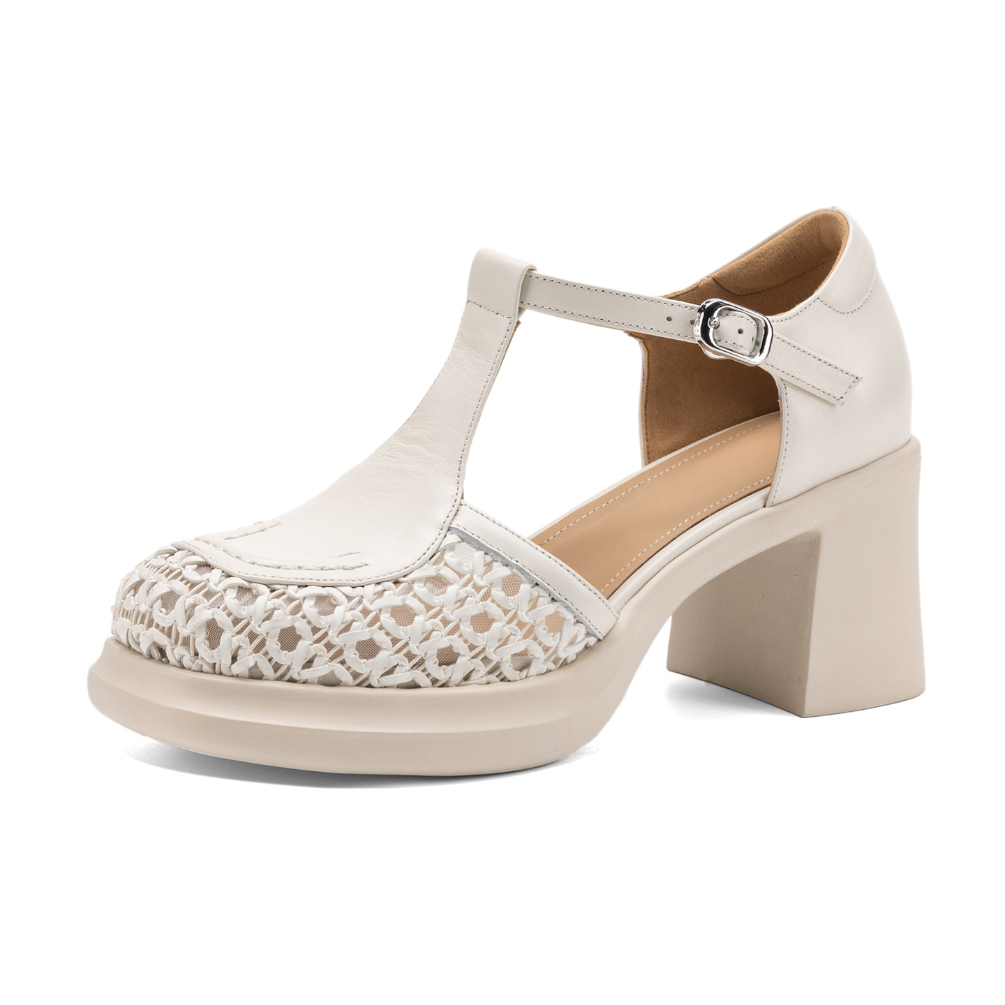 Sandal cao gót nữ mũi nhọn quai chữ T đế dày gót 7 cm — đen