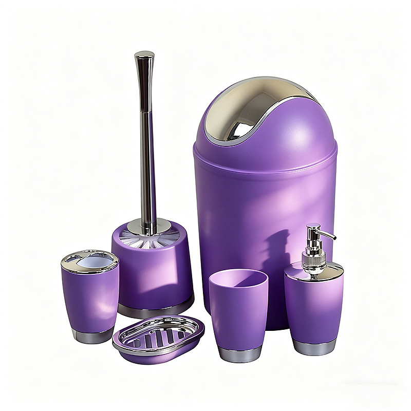Kit de baño set de artículos de higiene set botella de desinfectante de manos cepillo de dientes taza cepillo de inodoro bote de basura set de 6 piezas image 6