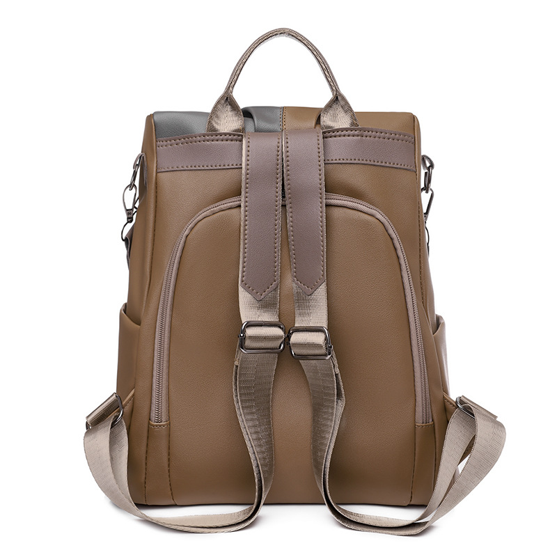 Mochila antirrobo para mujer 2024 verano nuevo estilo casual PU mochila de viaje de gran capacidad moda color de contraste mochila escolar para estudiantes