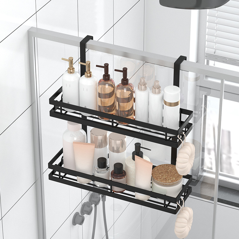Estante de baño y ducha Estante de almacenamiento de doble capa para colgar en la pared sin perforación Estante de almacenamiento para artículos de baño Estante de almacenamiento