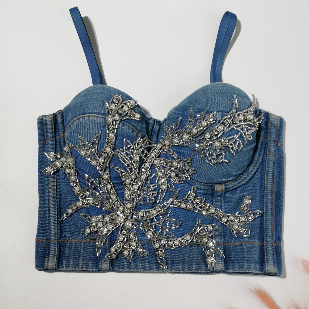 fashion beaded denim camisole NSQG63627