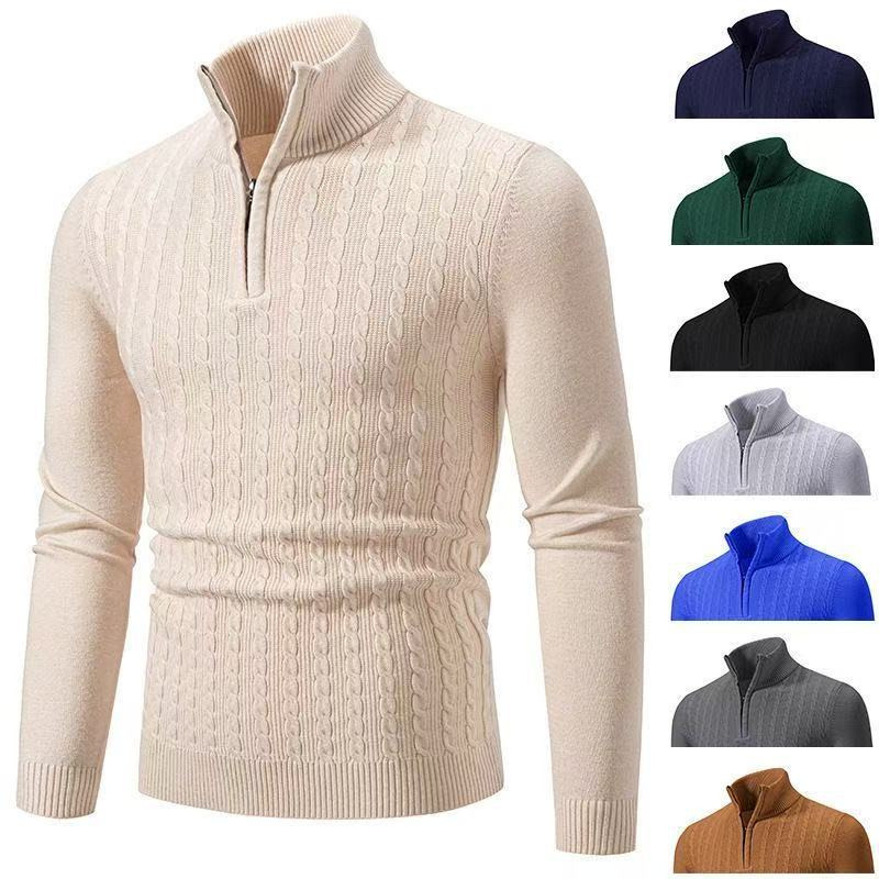 Spring and Autumn Half Turtleneck Zipper Men's Sweater Long Sleeve Sweater Men's Tops Bottoming Shirt Wholesale