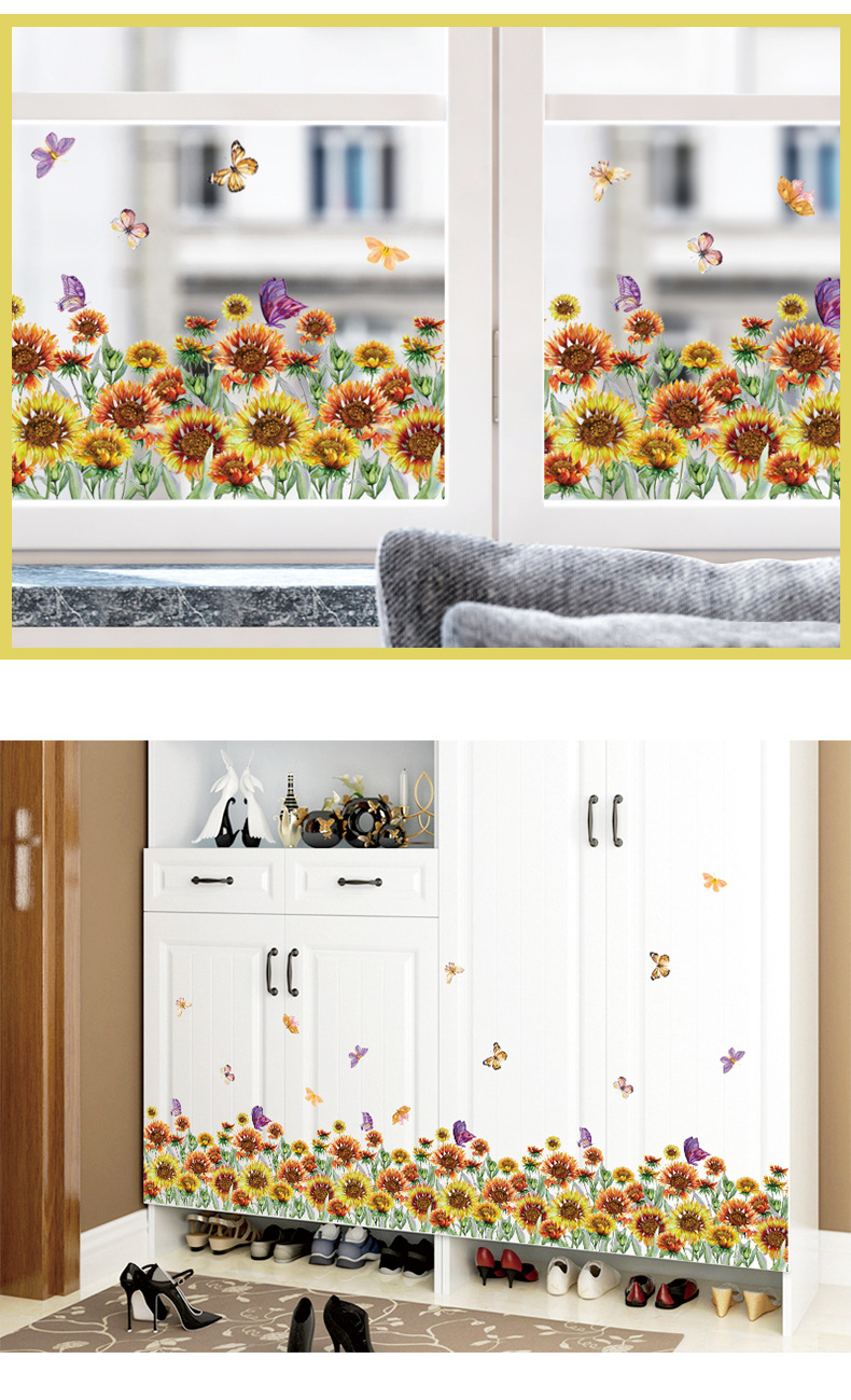 Simple Yellow Painted Flowers Skirting Wall Decoration Stickers display picture 1