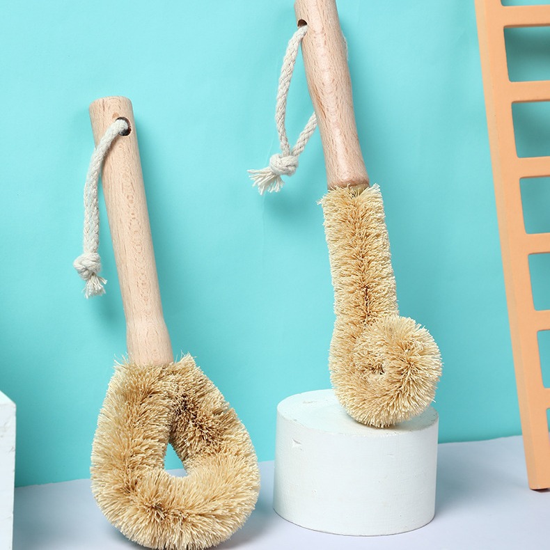 Japan Komeki.4308. Natural Brown Pot Brush Kitchen Utensils Plate Bowl Cup Wooden Handle Cleaning Brush Zakka Style