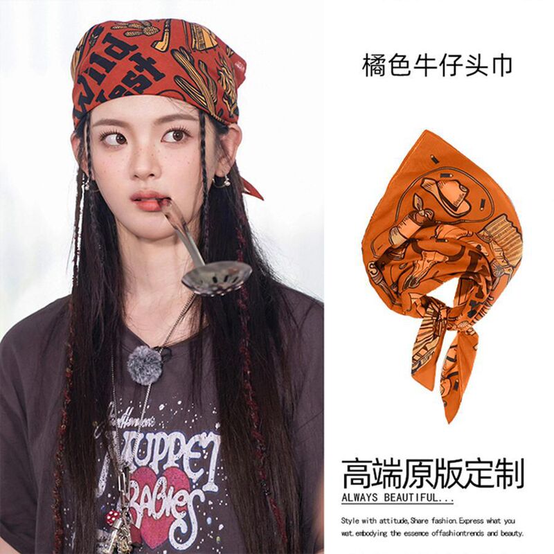 Pure Cotton European and American Denim Printed Headscarf, Retro Fashion Niche High-End Hairband, Sweet and Cool Unique Hair Accessory for Women