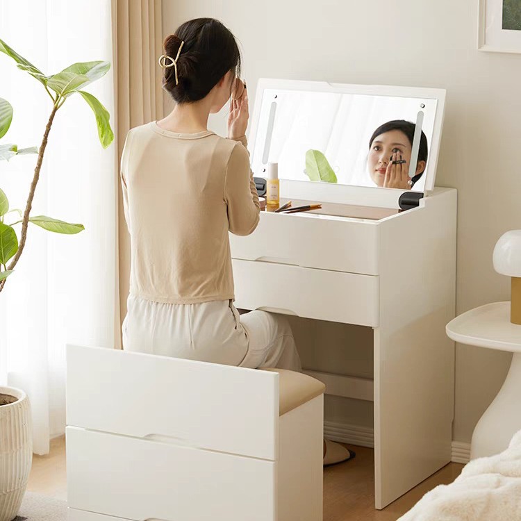 북유럽 스타일 침대 옆 화장대, 거울이 있는 가정용 침실용 원목 침대 옆 화장대, 원목 화장대