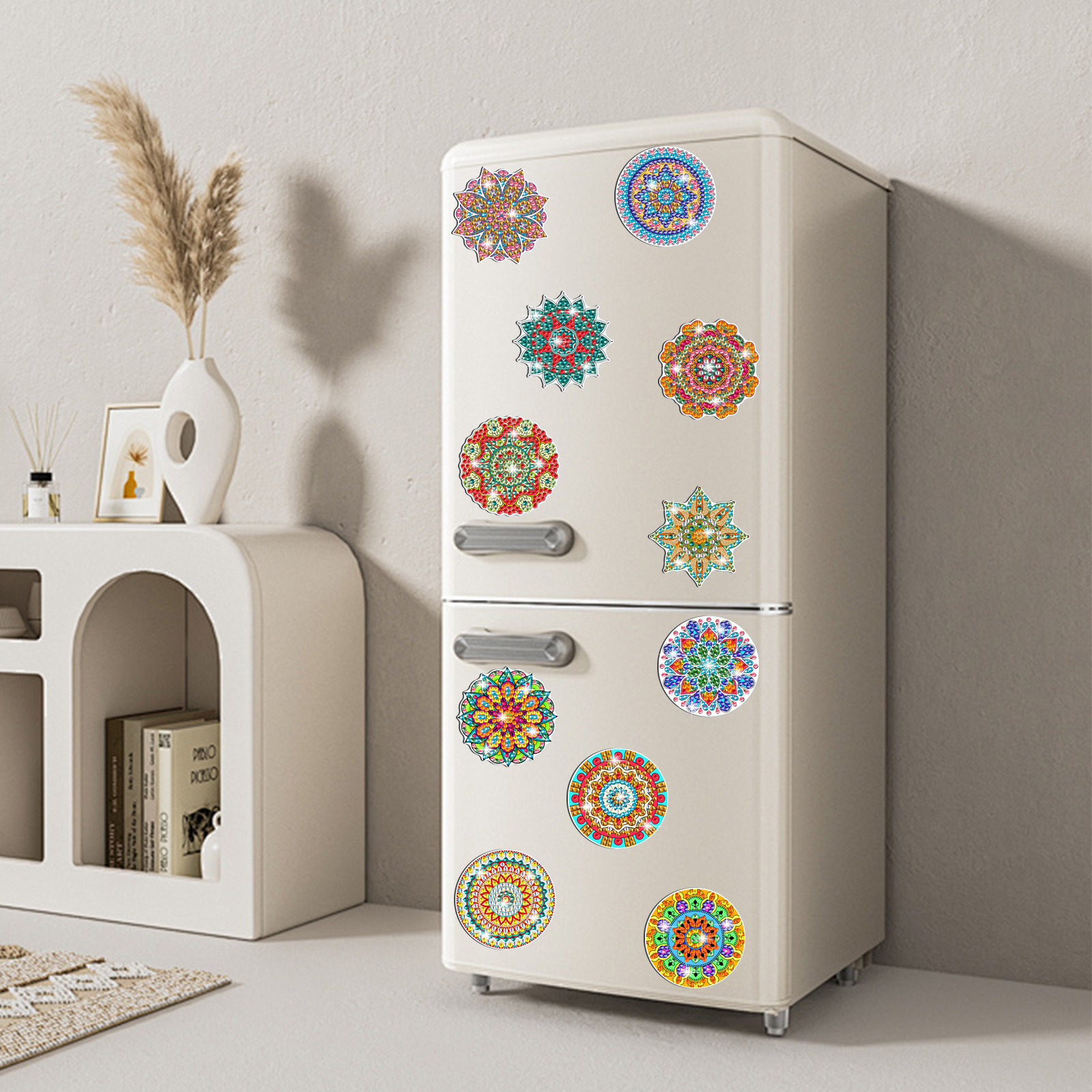 Transfronterizo mandala redondo magnetismo dibujo de diamante pegatinas de refrigerador para niños hechos a mano diy creativo pegatinas de mampostería al por mayor