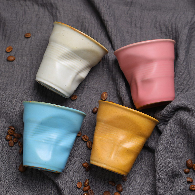 Cross-border stoneware espresso cup creative hand-kneaded pleated cup ancient ceramic latte cup vintage afternoon cup