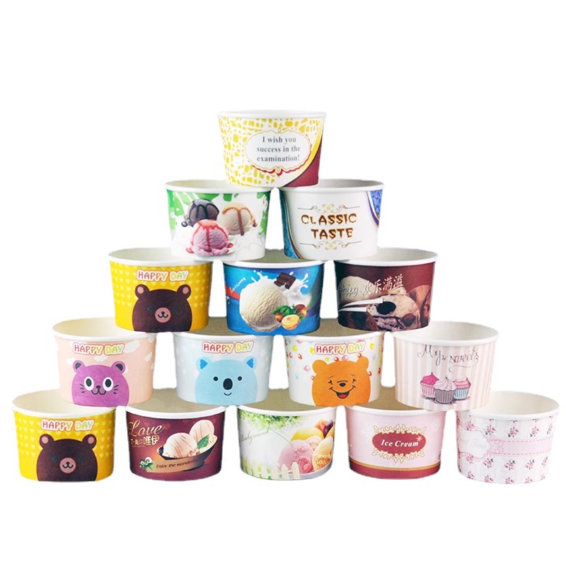 Papel de helado desechable Cuenco taza de helado cuenco de helado taza de papel de pastel película única Cartón blanco cuenco de papel de helado