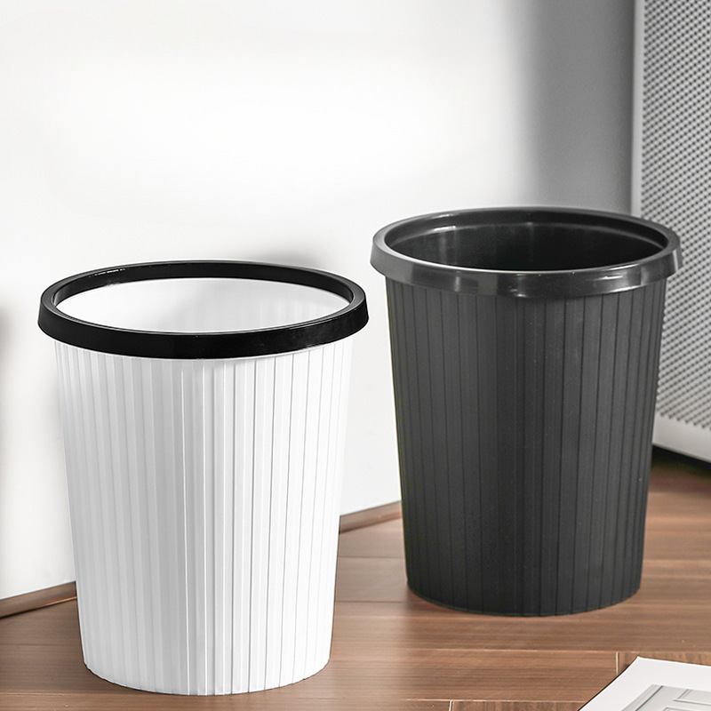 Creative and Simple Trash Can for Home Use Without Lid, Large Paper Basket with Press Ring for Kitchen, Bathroom, Living Room, Striped Trash Bin