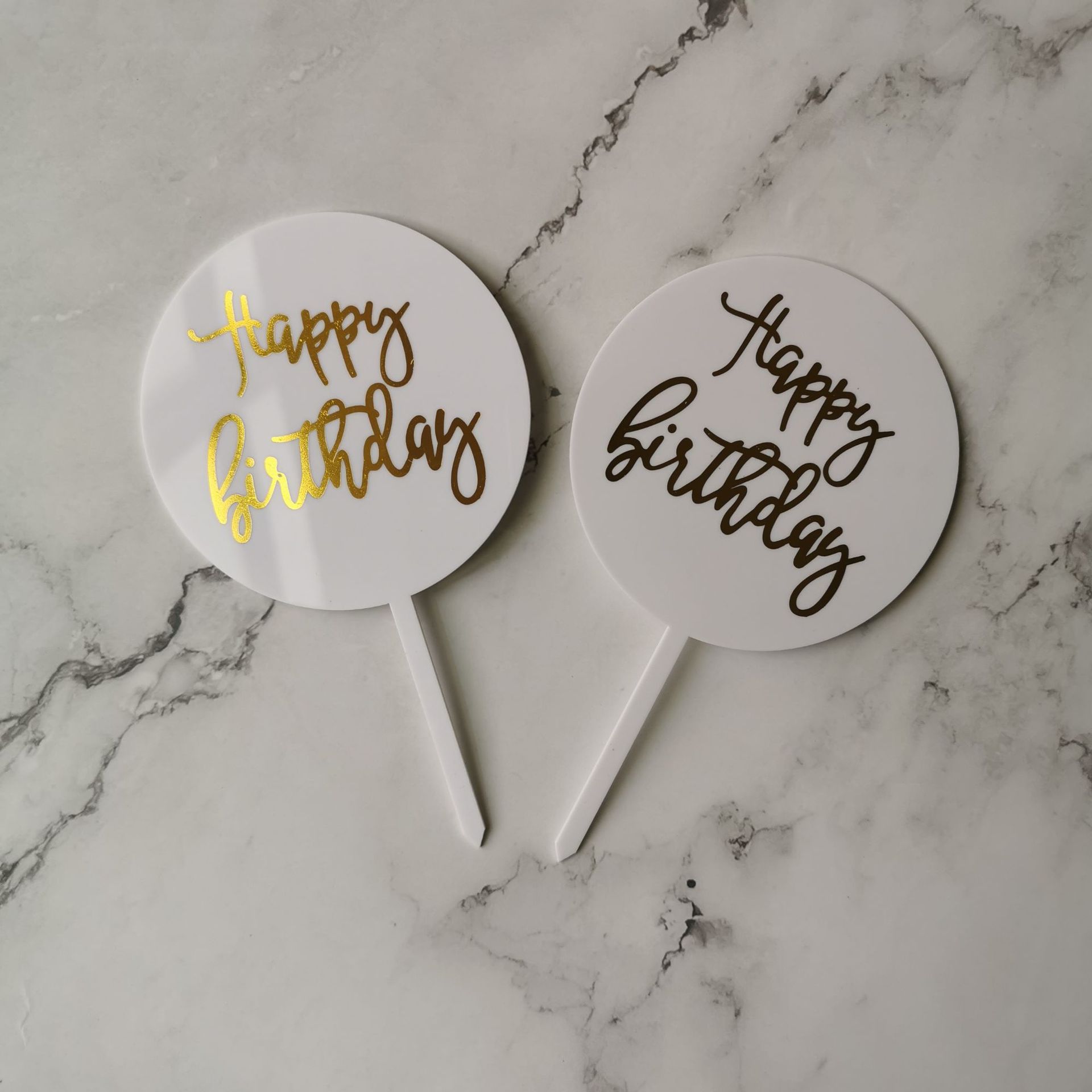 Dorado ronda marca acrílico Feliz cumpleaños pastel de cumpleaños plug-in decoración Tarjeta de inserción fiesta diseño hornear