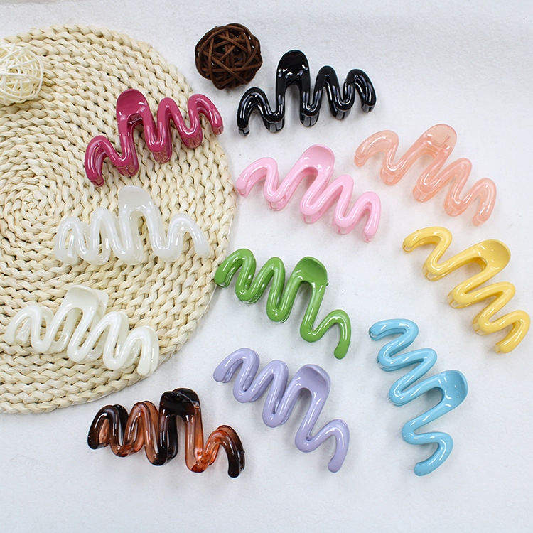 夏季多巴胺彩色波浪抓夾女大號後腦勺髮夾感鯊魚夾子頭飾網紅髮卡