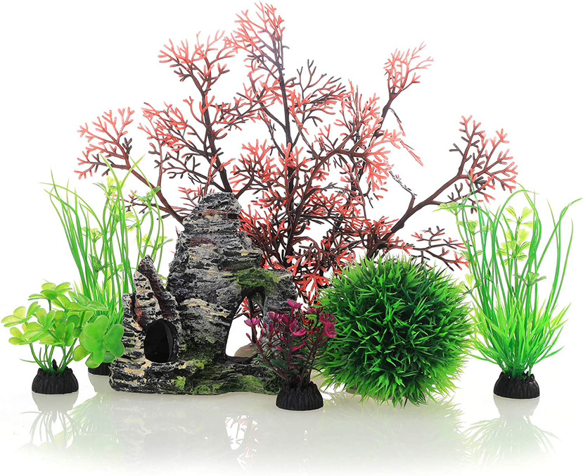 Acuario paisaje decoración simulación plantas acuáticas simulación planta decoración pecera plástico plantas acuáticas 8 plantas acuáticas mixtas traje