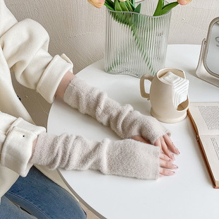 Autumn and Winter New Imitation Mink Hair Arm Cover Wrist Guard Rose Red Gloves Women's Warm Sleeve Korean Coat