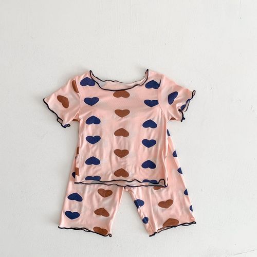 Modal infant pajamas, summer thin short-sleeved home clothes, girls' nine-point pants, baby air-conditioned clothes set