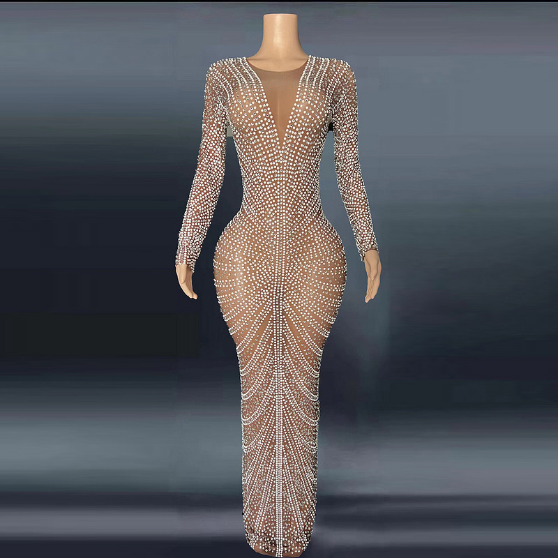 Advanced Shiny Diamond Long Sleeve Women's Luxury Dress Long Dress Annual Meeting Fashion Long Sleeve Evening Dress Advanced Shiny Diamond Long Sleeve Women's Luxury Dress Long Dress Annual Meeting Fashion Long Sleeve Evening Dress