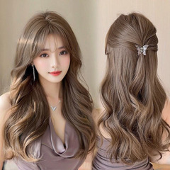 女性用ウィッグ、コスエア前髪、ふわふわウェーブのかかったロングカーリーヘア、シミュレーションナチュラルライブカーリーヘア