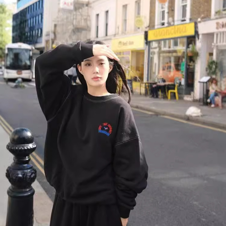 in stock South Korea * Spell autumn new color matching stitched sweater Korean women's simple loose top