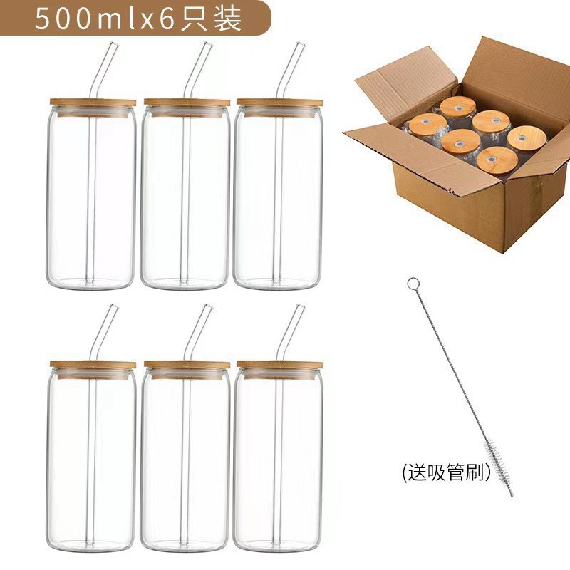 Amazon transfronterizo alta taza de agua de borosilicato red cubierta de madera de bambú rojo taza de Coca-Cola jugo de paja impresión de taza de vidrio color