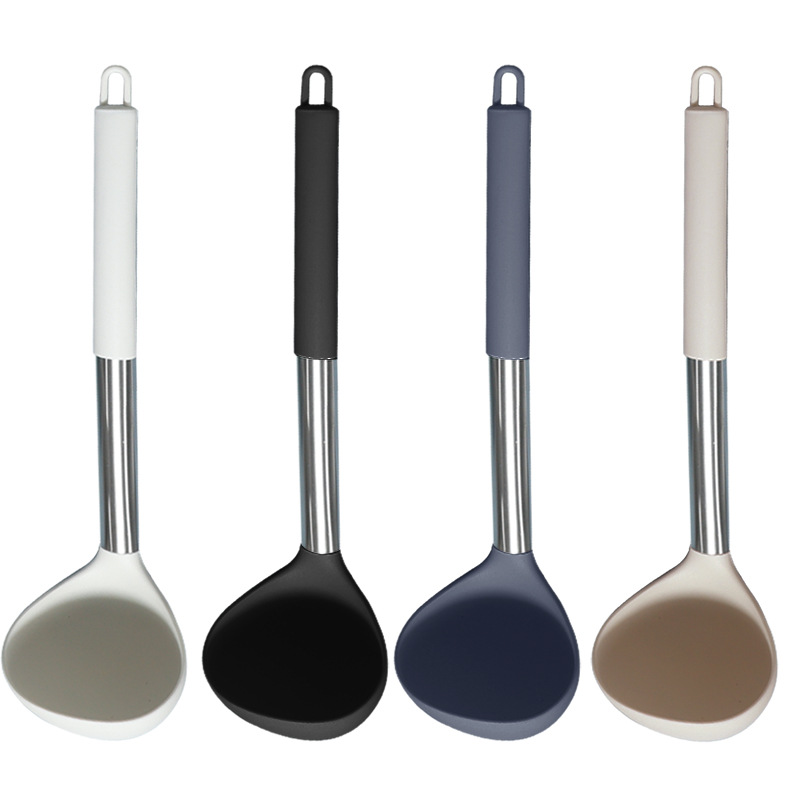Cuchara de sopa de espátula de silicona transfronteriza 15 piezas sartén antiadherente espátula de silicona de acero inoxidable espátula de silicona utensilios de cocina al por mayor