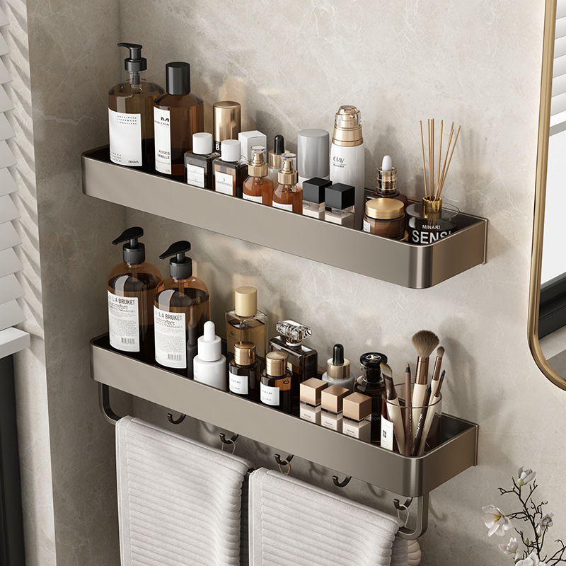 Gunmetal Gray Bathroom No-Drill Storage Rack for Bathroom, Balcony, Toilet, Wall-Mounted Shelf