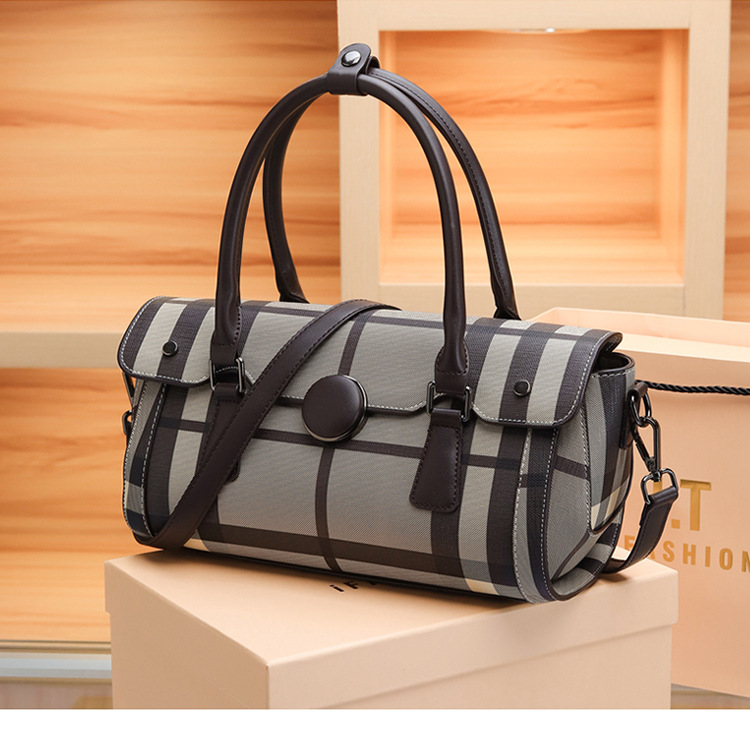Nischendesign neue Damentasche Mode Plaid Print Handtasche Kontrastfarbe Boston Tasche Schulter Umhängetasche Großhandel_voghion.com