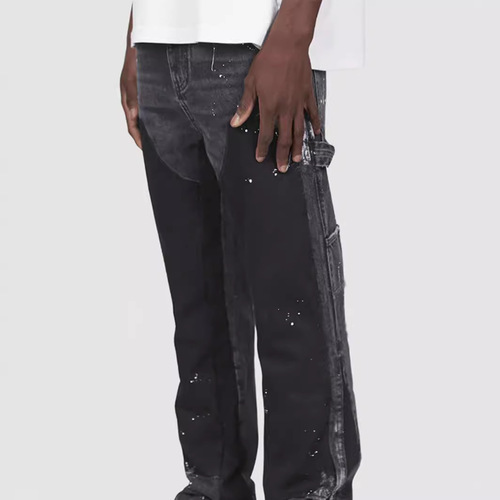 Men's Denim Work Pants: European & American-Style Instagram-Favorite Elasticated, Patchwork Denim Flared Layered Trousers