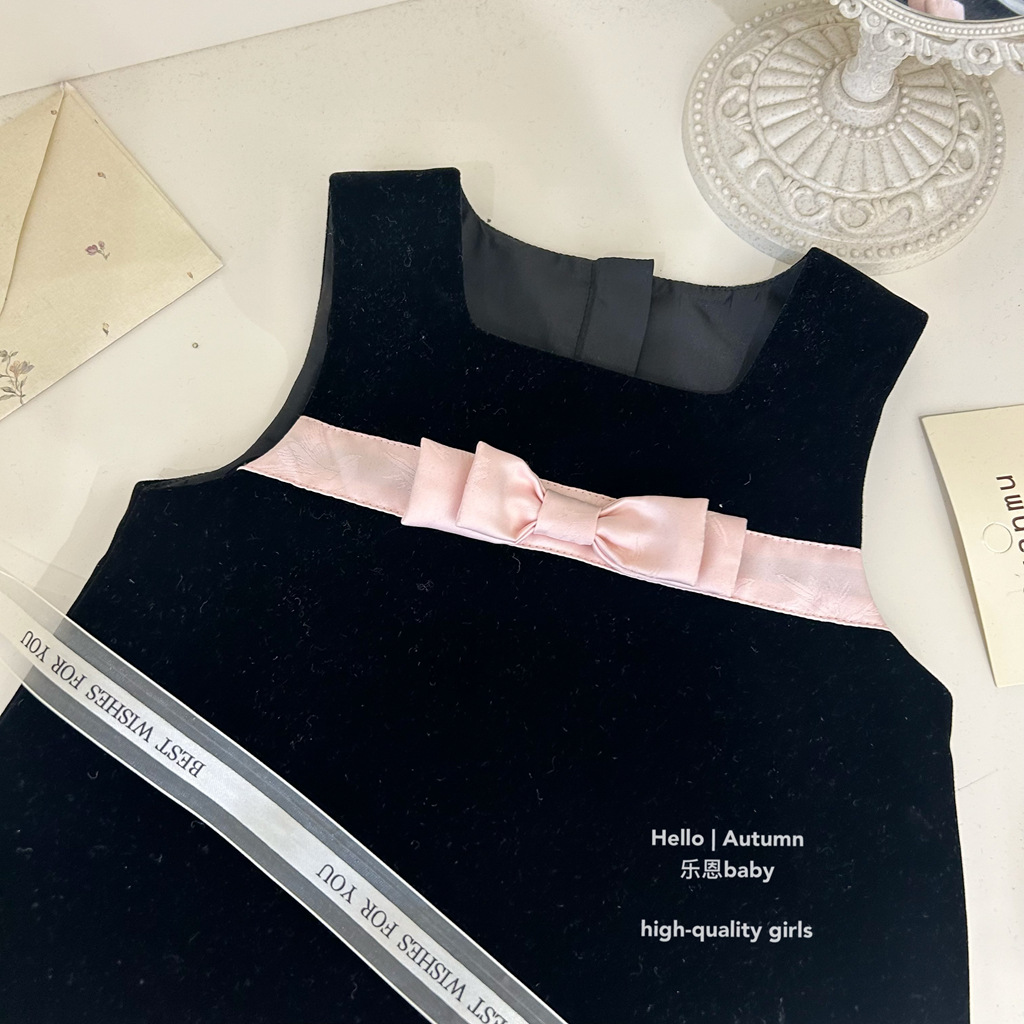 [Ropa para niños Le En] Chaleco de estilo nacional de invierno para niñas y falda de terciopelo Vestido de moda para bebés Vestido de princesa engrosado