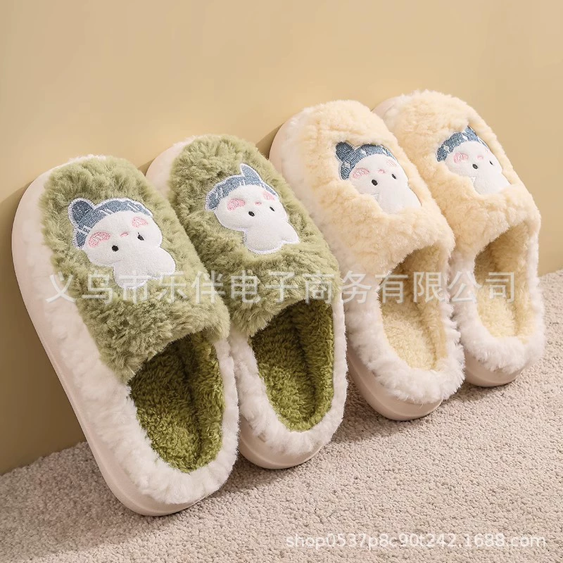 Осенне-зимние плюшевые тапочки на толстой подошве, домашние женские домашние простые теплые Нескользящие зимние хлопковые тапочки с Луной для мужчин