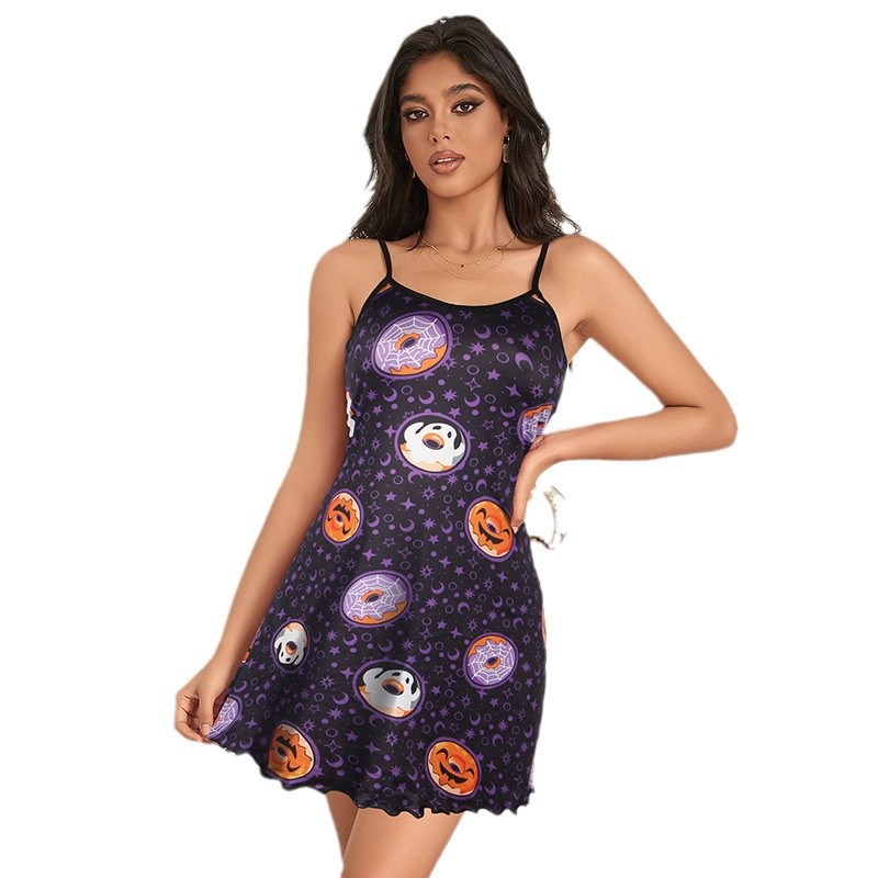 Transfronterizo más el tamaño de lencería sexy al por mayor de Europa y América del amor impreso Correa camisón casa delgada pijamas de exportación de comercio exterior