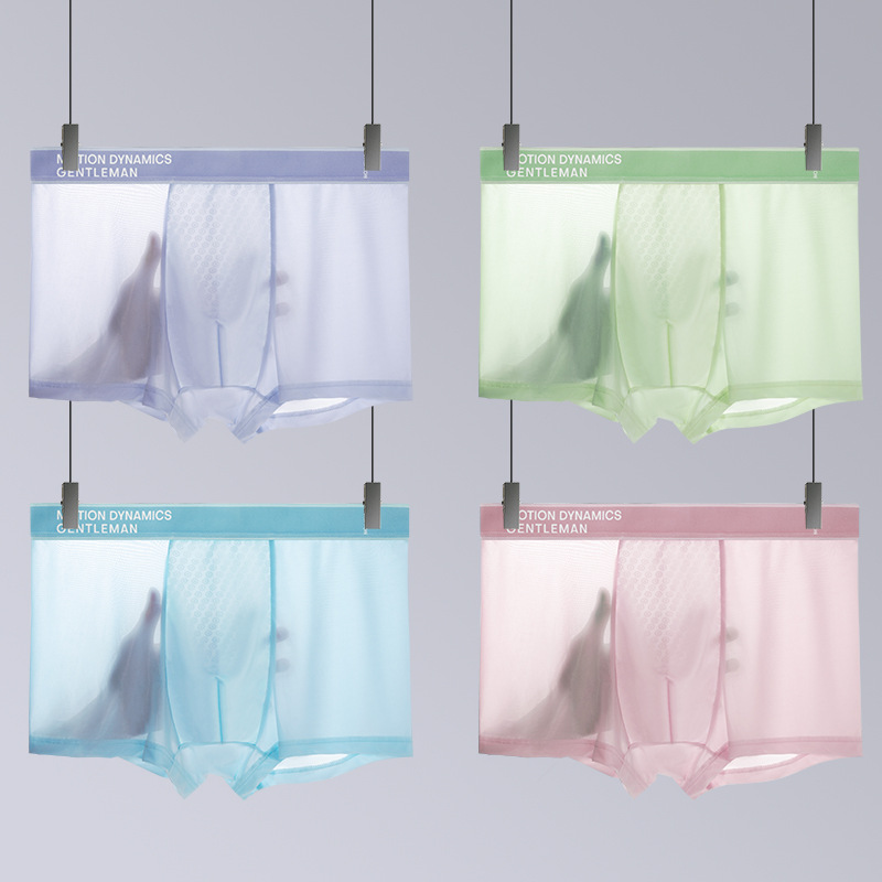 Nuevos calzoncillos de seda de hielo de hombre transpirables, calzoncillos antibacterianos de color sólido, calzoncillos delgados y delgados para hombres en stock al por mayor