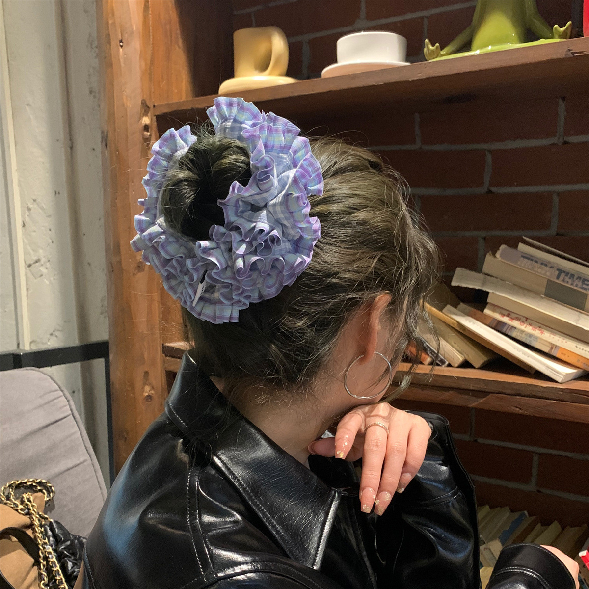 south korea gentle pleated hydrangea large intestine hair band 2025 new elegant bun head rope french plaid hair accessories for women
