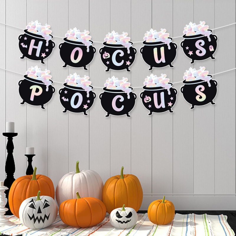 Decoración de fiesta de vacaciones de Halloween hocus pocus bandera de la bandera decoración del festival fantasma decoración al aire libre adornos de pancartas